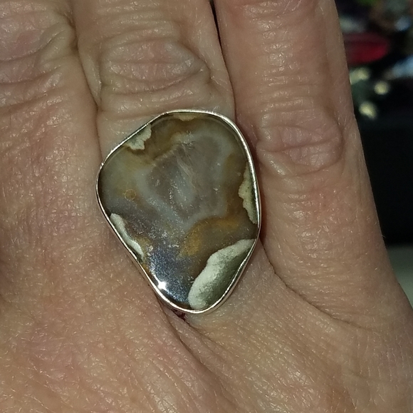 New Sterling Silver Petrified Wood Ring Size 7.5 - Picture 6 of 6